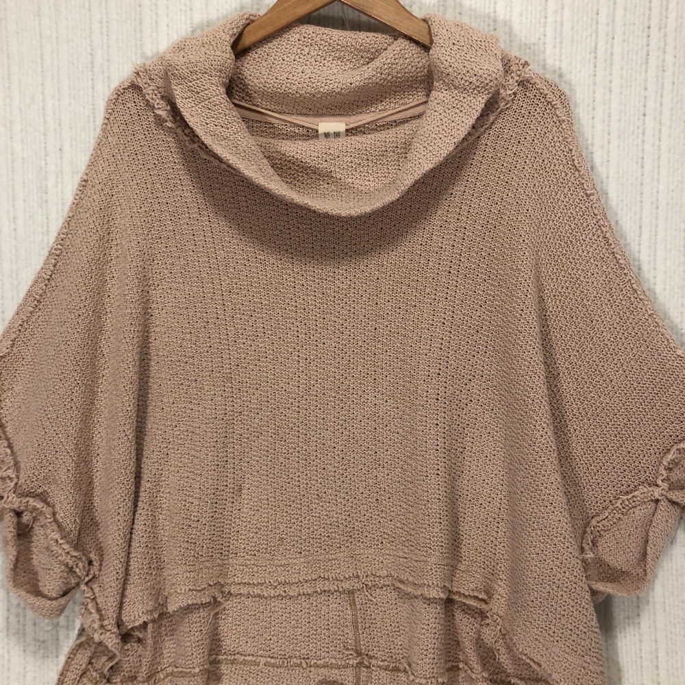 We The‎ Free Oversized Knit Cowl Neck Poncho Sweater Top Beige Size S